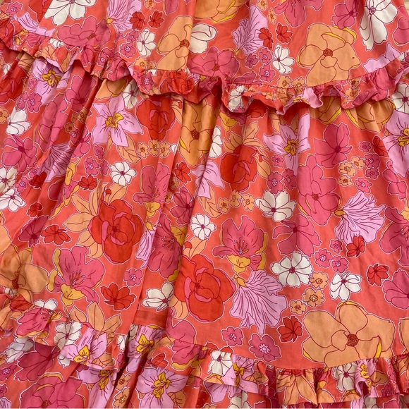 Abel the Label Off The Shoulder Ruffle Maxi Dress Pink Orange Floral Size Small - Picture 4 of 10